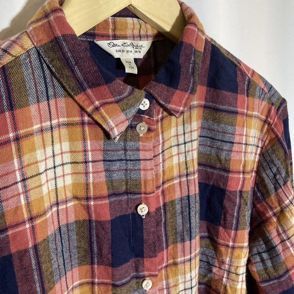 Miss Selfridge Tops - Asos Miss Selfridge Women’s Flannel Button Down Shirt Plaid Orange Black Size 6